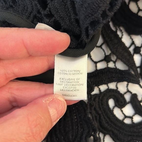 LOFT Black Embroidered Sheer Crew Neck Short Sleeve Top Size Small - Picture 6 of 6